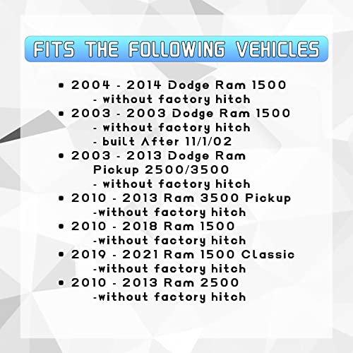 Class 3 Trailer Hitch & Cover Kit Fits 2003-2019 Dodge Ram 1500 & 2003-2013 Ram 2500 & 2003-2012 Ram 3500 2 inch Rear Receiver Hitch Tow Towing Trailer Hitch Combo Kit with One Year Warranty