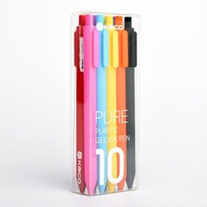 kaco retractable gel ink pens,extra fine point (0.5 mm)-10 pack, 10 different color barrel with black ink (i861)