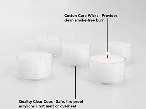 D'Light Online Clear Cupped Extended Burn 7 Hour Long Burn Unscented White Tealight Candles in Clear Plastic Cups - Set of 100