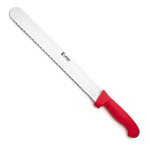 Jero Pitmaster Series Serrated Concavo Slicer - Wide 12" Granton Serrated Edge Blade - Manufactured From German High-Carbon Stainless Steel - Ergonomic Easy Grip Polymer Handle - Ultimate Meat Slicer