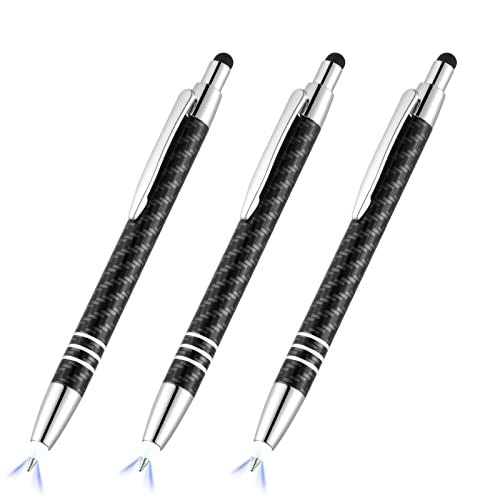 Glovion Lighted Tip Pen with Stylus 3-in-1 - LED Penlight Light Up Pen Light Ballpoint Pen with Light for Writing in The Dark - Pack of 3 - White Light - GL006