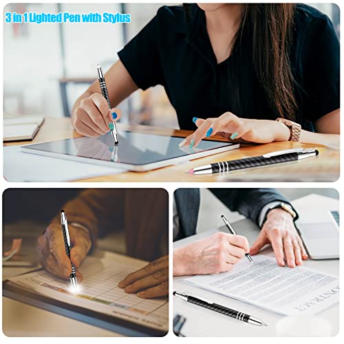 Glovion Lighted Tip Pen with Stylus 3-in-1 - LED Penlight Light Up Pen Light Ballpoint Pen with Light for Writing in The Dark - Pack of 3 - White Light - GL006