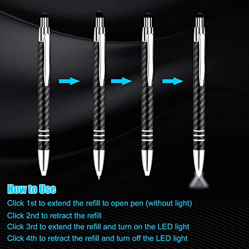 Glovion Lighted Tip Pen with Stylus 3-in-1 - LED Penlight Light Up Pen Light Ballpoint Pen with Light for Writing in The Dark - Pack of 3 - White Light - GL006