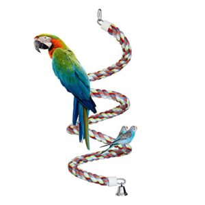 Rope Bungee Perch Bird, 83inch Kintor Pure Natural Colorful Bead Cage Chewing Toys for Small Medium Parrot (83inch Length)