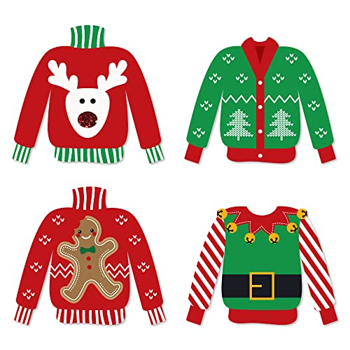 Big Dot of Happiness Ugly Sweater - DIY Shaped Holiday and Christmas Paper Cut-Outs - 24 Count