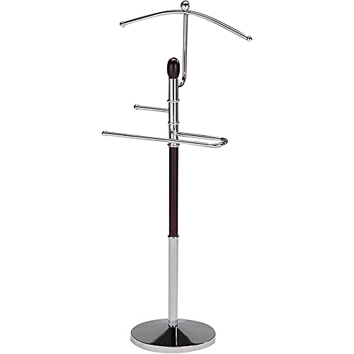 Pilaster Designs Modern Franky Suit & Tie Valet Stand Clothing Rack, Chrome Metal & Walnut Wood