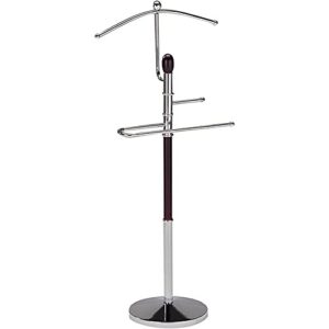 Pilaster Designs Modern Franky Suit & Tie Valet Stand Clothing Rack, Chrome Metal & Walnut Wood