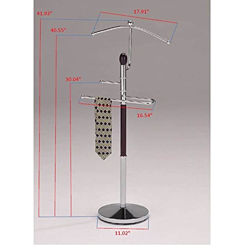 Pilaster Designs Modern Franky Suit & Tie Valet Stand Clothing Rack, Chrome Metal & Walnut Wood