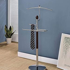 Pilaster Designs Modern Franky Suit & Tie Valet Stand Clothing Rack, Chrome Metal & Walnut Wood