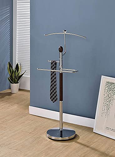 Pilaster Designs Modern Franky Suit & Tie Valet Stand Clothing Rack, Chrome Metal & Walnut Wood