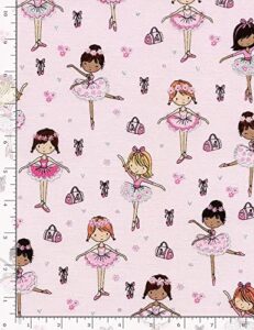 timeless treasures cotton ballerinas ballerina girls ballet dance slippers pink glitter cotton fabric print by the yard (fun-cm3817-pink)