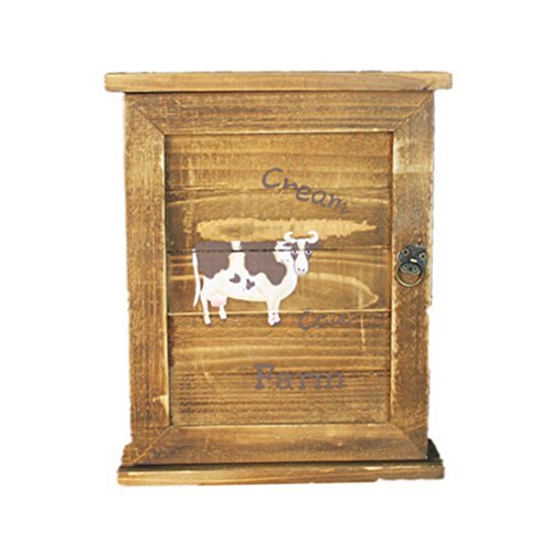 Tinksky Key Storage Cabinet Wooden Wall Mounted Key Cabinet with Panel Door Sheep Carvings Key Hanging Gift for Christmas or Birthday