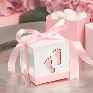 since 50pcs baby shower ribbon favour gift candy boxes wedding favors and gifts for wedding (pink)