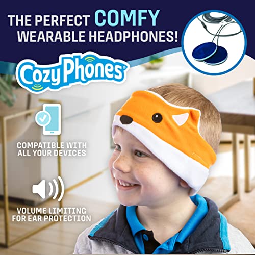 CozyPhones Kids Headphones Volume Limited with Thin Speakers & Super Soft Fleece Headband - Perfect Toddlers & Children's Earphones for Home, School & Travel - Fox