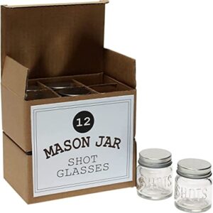 mason jar 2 ounce shot glasses set of 12 with leak-proof lids - great for shots, drinks, favors, candles and crafts
