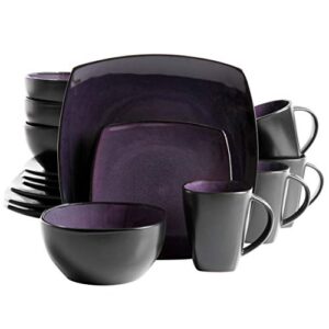 gibson soho lounge dinnerware set, square, purple, service for 4 (16pcs)