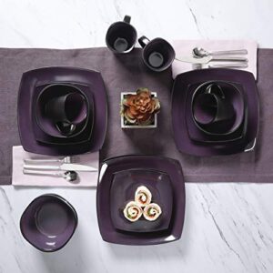 Gibson Soho Lounge Dinnerware set, Square, Purple, Service for 4 (16pcs)
