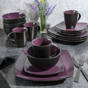 Gibson Soho Lounge Dinnerware set, Square, Purple, Service for 4 (16pcs)