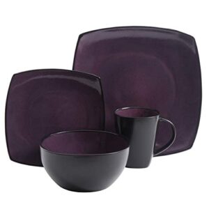 Gibson Soho Lounge Dinnerware set, Square, Purple, Service for 4 (16pcs)