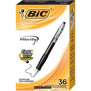 bic velocity retractable ball pen, medium point (1.0mm), black, 36-count