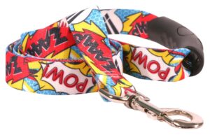 yellow dog design comic print ez-grip dog leash with comfort handle 1" wide and 5' (60") long, large