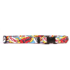 yellow dog design art inspired - pop art standard dog collar, comics print, medium 14" - 20"(3/4" wide), (com104)