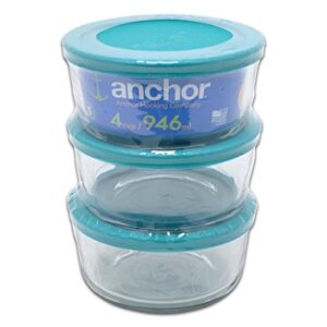 anchor hocking 6 piece 4 cup round glass storage set, teal