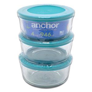 Anchor Hocking 6 Piece 4 Cup Round Glass Storage Set, Teal