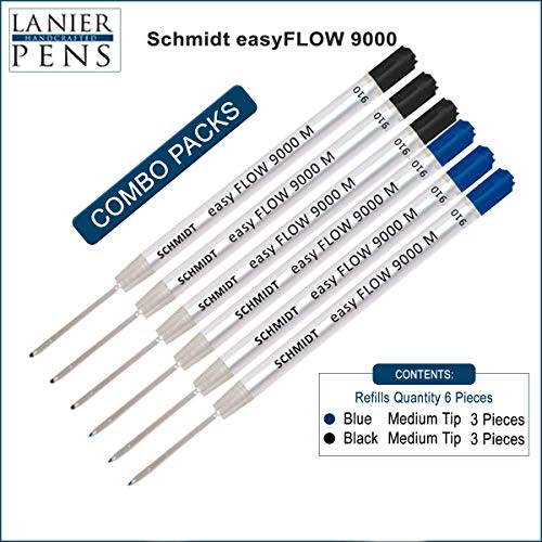 6 Pack - Schmidt Easy FLOW 9000 - 3 Black Ink & 3 Blue Ink - Medium Point