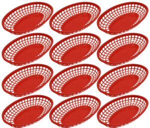 set of 12 red oval fast food / deli baskets, 9.25 by 5.67-inch, red (12)