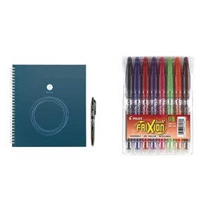 rocketbook wave smart notebook and pilot frixion ball erasable gel pens, fine point, 8-pack pouch, black/blue/red/pink/purple/orange/lime/brown inks (31569) bundle