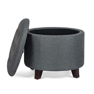 convenience concepts designs4comfort round storage ottoman 19.75" - versatile contemporary foot stool for living room, office, gray fabric