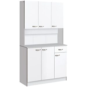 homcom 71" freestanding buffet with hutch, kitchen storage cabinets, pantry with 6 doors, 3 adjustable shelves, and drawer for living room, white
