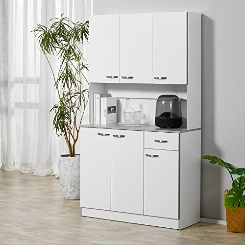 HOMCOM 71" Freestanding Buffet with Hutch, Kitchen Storage Cabinets, Pantry with 6 Doors, 3 Adjustable Shelves, and Drawer for Living Room, White