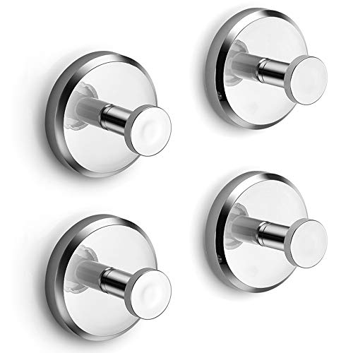 HOME SO Suction Cup Hooks for Shower, Bathroom, Kitchen, Glass Door, Mirror, Tile – Loofah, Towel, Coat, Bath Robe Hook Holder for Hanging up to 15 lbs – Waterproof & Rustproof, Chrome (4-Pack)