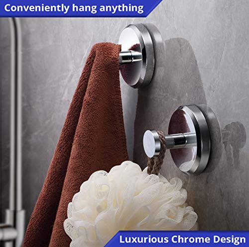 HOME SO Suction Cup Hooks for Shower, Bathroom, Kitchen, Glass Door, Mirror, Tile – Loofah, Towel, Coat, Bath Robe Hook Holder for Hanging up to 15 lbs – Waterproof & Rustproof, Chrome (4-Pack)