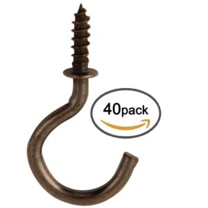 7/8 Inches Antique Black Plated Ceiling Screw Hooks Bronze for Hanging 40PCS (Black)