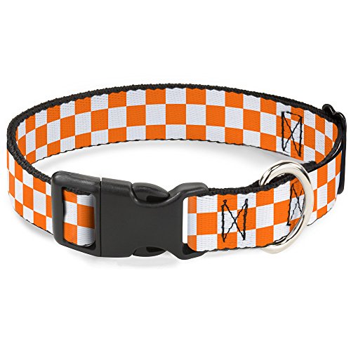 Buckle-Down Plastic Clip Collar - Checker White/TN Orange - 1" Wide - Fits 11-17" Neck - Medium