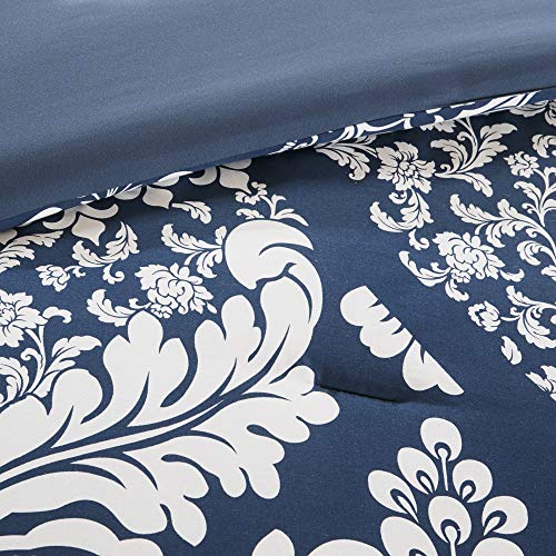 Madison Park Vienna Sateen Cotton Comforter Set, Breathable, Soft Cover, Trendy, All Season Down Alternative Cozy Bedding with Matching Shams, King, Indigo 7 Piece