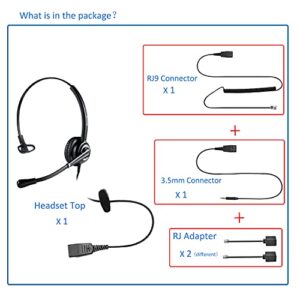 MAIRDI Telephone Headset with RJ9 Jack & 3.5mm Connector for Landline Deskphone Cell Phone PC Laptop, Office Headset with Microphone for Call Center, Work for Cisco Phone 7941 7965 6941 7861 8811