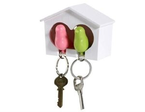 akoak couple pair sparrow bird house nest whistle key holder(one bird green and one bird pink)