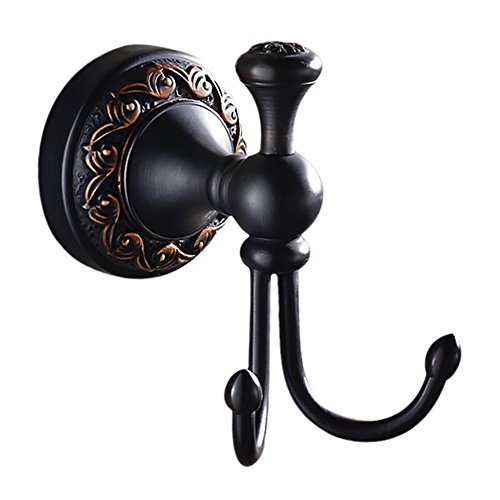 Leyden Oil Rubbed Bronze Towel Hooks, Antique Robe Hooks Brass Coat Double Clothes Hanger for Bathroom