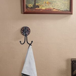 Leyden Oil Rubbed Bronze Towel Hooks, Antique Robe Hooks Brass Coat Double Clothes Hanger for Bathroom
