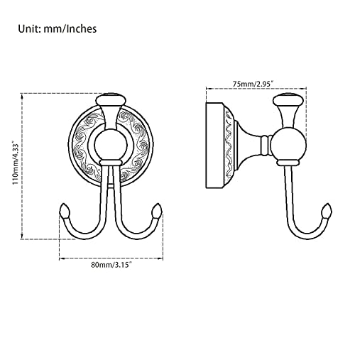 Leyden Oil Rubbed Bronze Towel Hooks, Antique Robe Hooks Brass Coat Double Clothes Hanger for Bathroom