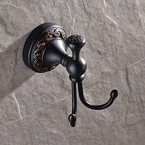 Leyden Oil Rubbed Bronze Towel Hooks, Antique Robe Hooks Brass Coat Double Clothes Hanger for Bathroom