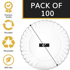 Oasis Creations Premium Hard Plastic Plate Set 100 x 6” Clear Round Plates - Washable & Reusable - Party Supplies For Birthdays, Celebrations, Buffets, Fiestas, Catering & More