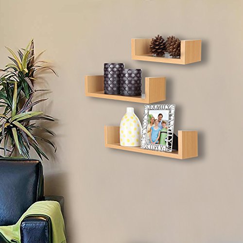 ARAD Set of 3 Floating U Shelves in Beech Veneer Finish