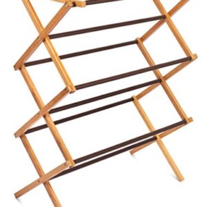 BIRDROCK HOME Folding Steel Clothes Drying Rack - 3 Tier - Water-Resistant Bamboo Wood - Fully Assembled Collapsible Dry Rack - Walnut (Brown)