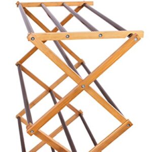 BIRDROCK HOME Folding Steel Clothes Drying Rack - 3 Tier - Water-Resistant Bamboo Wood - Fully Assembled Collapsible Dry Rack - Walnut (Brown)