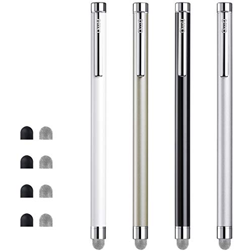 Stylus Pens for Touch Screens, ChaoQ 4 Pcs Mesh Fiber Stylus, with 4 Replaceable Mesh Tips and 4 Replaceable Rubber Tips (Silver, Black, White, Champagne)